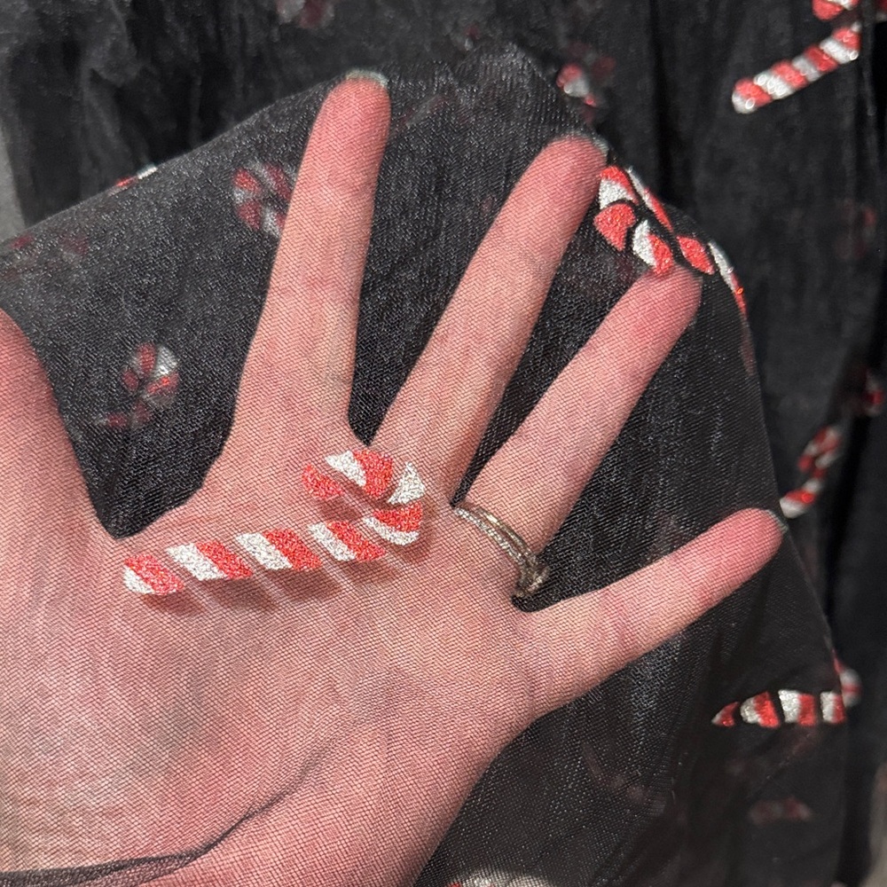 Unique Vintage Black Tulle Mini Dress with Candy Cane Print - Picture 4 of 9